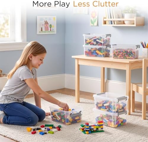 Citylife 4 Packs Small Storage Bins with Lids 3.2 QT Plastic Storage Containers for Organizing Stackable Clear Storage B
