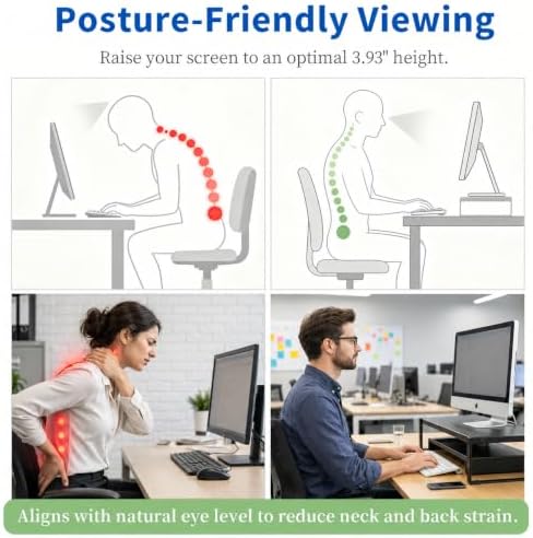 Adjustable Computer Monitor Stand, Metal Laptop Riser for Desk, Desk Shelf