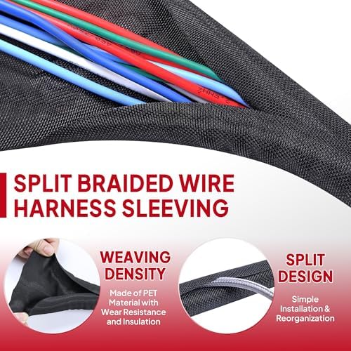 Black Split Braided Cable 1/2inch -12Feet Management Sleeves
