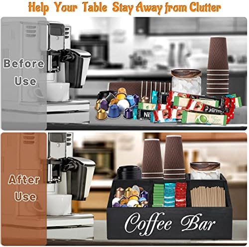 ugiftt Coffee Station Organizer for Counter, Wood Coffee Pods Holder Storage Basket, Tea Condiment Storage Organizer, Ru