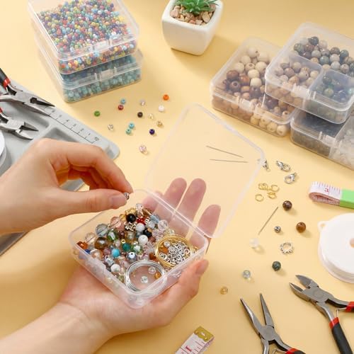 SATINIOR 300 Packs Clear Small Plastic Containers 3.35 X 3.35 X 1.1 Inches Transparent Storage Box with Hinged Lid in Bu