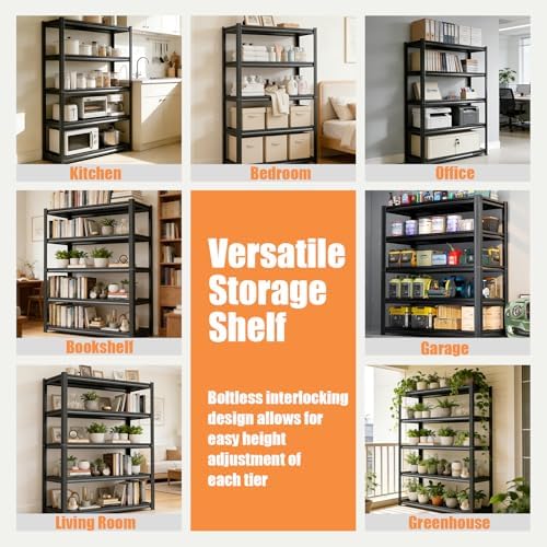Modern Book Shelf, Display Bookcase, Bolt-free Metal Storage Shelves for Books CDs Movies Garage Kit, Adjustable Bookshe