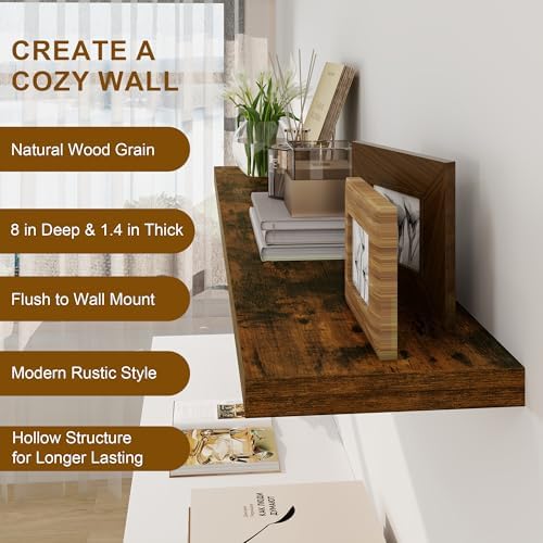 Fun Memories Floating Shelves 55 Inch Long, 8 Deep Floating Shelves for Wall, Large 55 x 8 Display Shelves for Living Ro