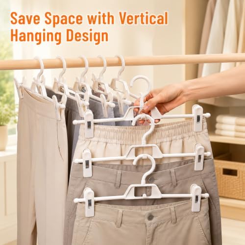 10 Pack Pants Hangers with Clips, Space Saving Skirt Hangers Organizer