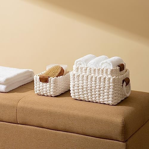 LA JOLIE MUSE Small Wicker Baskets for Organizing, White 3 Pack