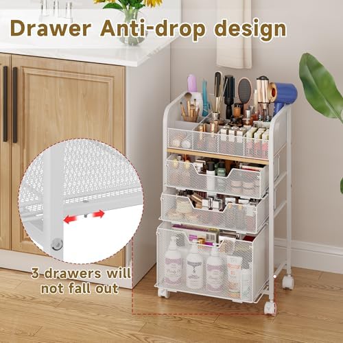 Makeup Cart Organizer, Rolling Vanity Storage, Skincare Organizer, White