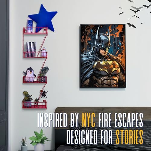 Fire Escape Shelf, 4 Tier Floating Ladder Shelf for Wall Decor & Storage