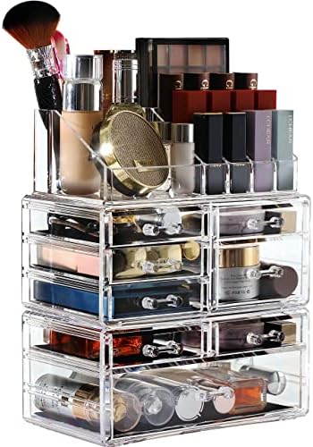 Cq acrylic 3 Pack Clear Makeup Organizer Countertop,Stackable 8 Drawers Skincare Organizer,Cute Skin Care Organizer for 