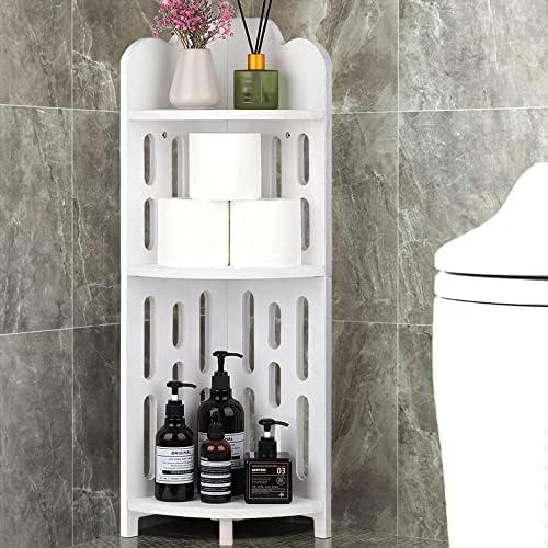 Meangood Bathroom Corner Shelf Stand, 3 Tier Solid Wood Display Shelf for Narrow Space, Shower Corner Shelf, Plant Stand