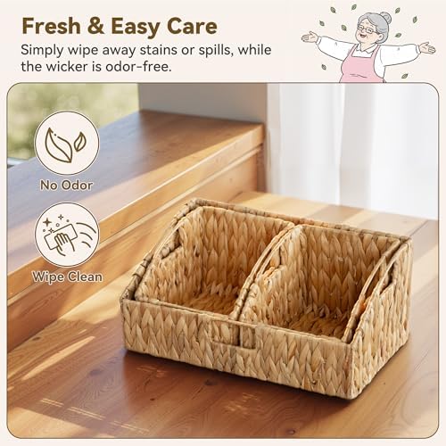 GRANNY SAYS Wicker Storage Basket, Wicker Basket with Handles, Trapezoid Woven Baskets for Shelves, Decorative Baskets f