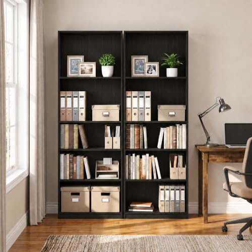 Furinno Jaya 5-Tier Book Shelf Set of 2, Adjustable Shelf, Espresso