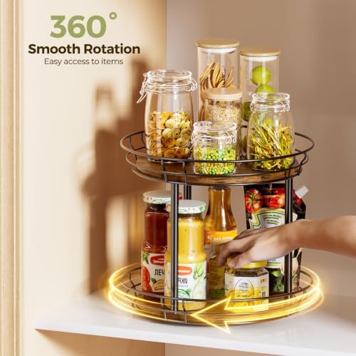 LAMU 2 Tier Lazy Susan Turntable Rotating Spice Rack Organizer for Cabinet