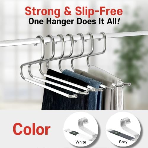 OLG 8mm Stainless Pants Hanger with V Hook and Reverse S, Non-Slip for Men Women -Heavy-Duty Trouser and Jeans Closet Organizer, Ganchos para Pantalones (20, White)