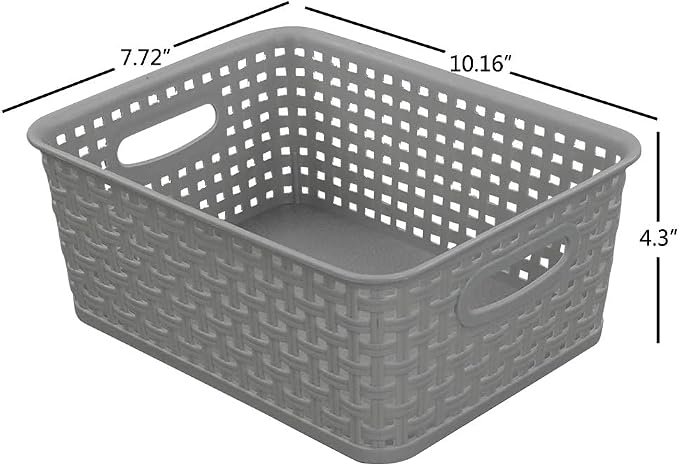 Morcte 6-Pack Gray Plastic Storage Basket, Plastic Woven Bin