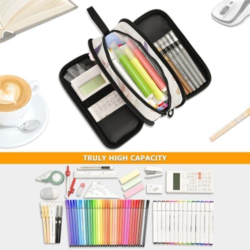 White Horse Butterflies Pencil Case Box Boys Girls Large Pencil Pouch with Zipper Compartments Big Capacity Stationery Pen Bag Organizer for Kids Teens Adults School
