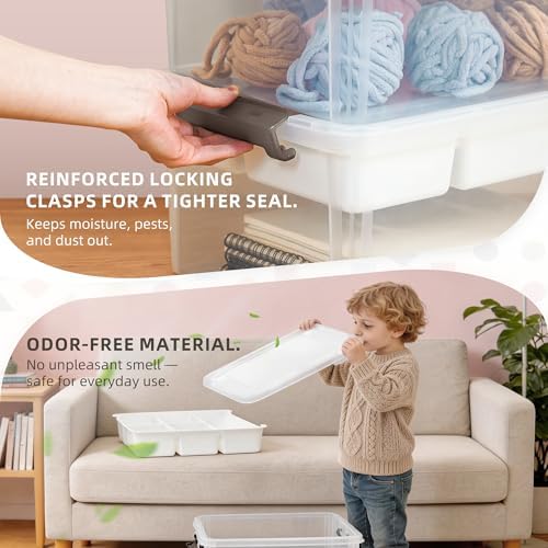 17 Qt Craft Organizers and Storage with Removable Tray and Divider, Clear Craft Storage Box, Stackable Art Supply Organi