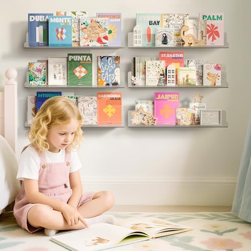 upsimples 18 Pack Acrylic Shelves for Wall Storage, 15" x 4“ Floating Bookshelves for Kids, Display Shelf Organizer for 