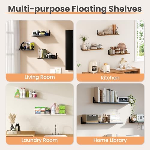 upsimples 23.6 Inches Floating Book Shelves for Wall, Floating Wood Shelves for Living Room, Laundry Room, Bedroom, Offi