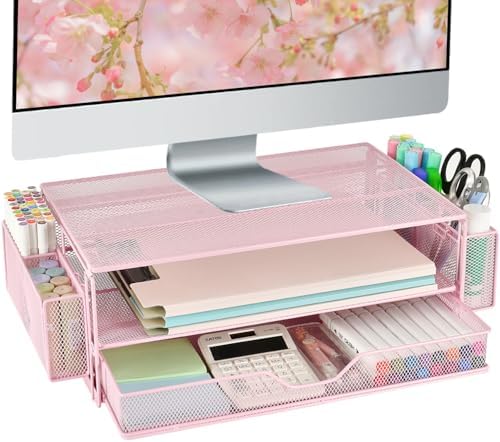AUPSEN Computer Monitor Stands Riser，2-Tier Desk Organizers and Accessories, Office Desk Accessories Organizer with Draw