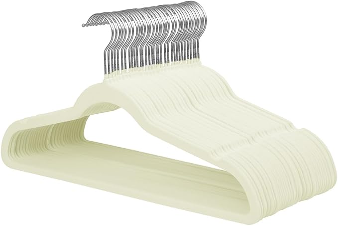 Stormix Adult Velvet Hangers Non-Slip Felt, Shoulder Notches, 36 Pack Cream