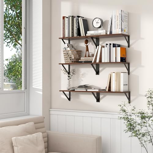Axeman Floating Shelves for Wall, 16'' x 8'' Walnut Wall Shelves Set of 2