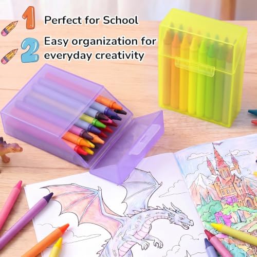 Clabby 4 Pcs Clear Plastic Crayon Boxes Hold 24 Count, Pastel