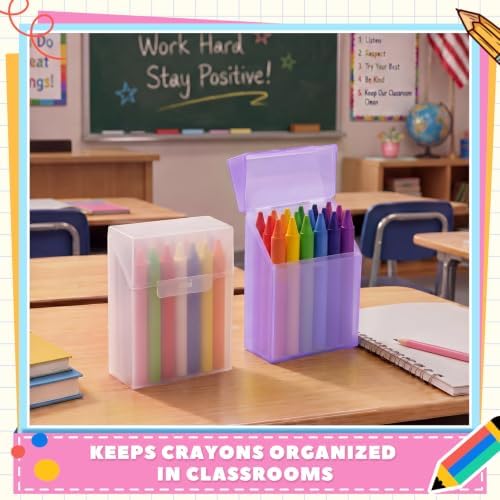 Clabby 2 Pcs Clear Plastic Crayon Boxes Hold 24 Count, Purple,Clear