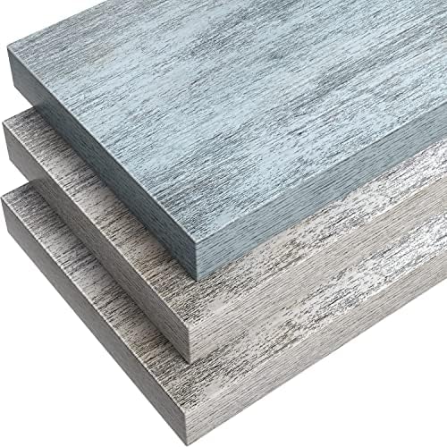Sorbus 16 Inch Wood Floating Shelves for Wall (3 Pack, Blue/Rustic)