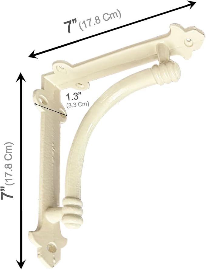 NACH Decorative Shelf Brackets, 4 Pack of 7.25 x 1.6 x 7.25 inch White Cast Iron Shelf Brackets - Decorative Brackets White - Industrial Style Brackets - Slim Version - AD-90-064WTM