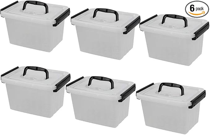 Ramddy 3.5 Quart Small Plastic Lidded Storage Box with Handles, 6 Packs | Clear Latching Bin