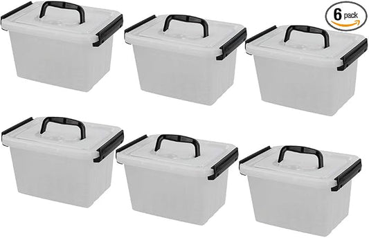 Ramddy 3.5 Quart Small Plastic Lidded Storage Box with Handles, 6 Packs | Clear Latching Bin