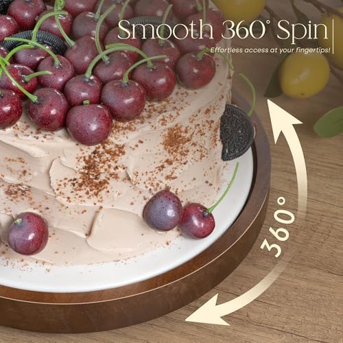 EOSAHR Non-Skid Wooden Lazy Susan, Farmhouse Rotating Tray Organizer, Brown