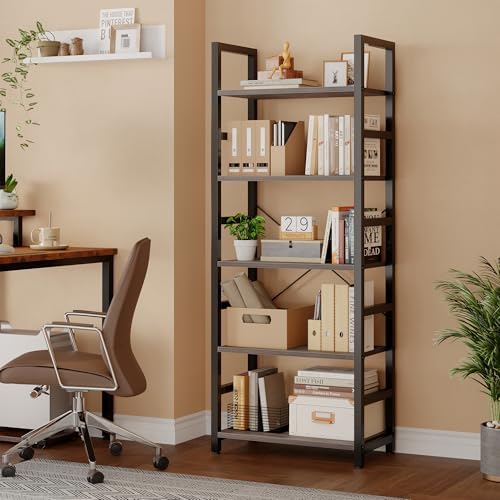 DUMOS 5-Tier Bookshelf, Modern Tall Bookcase Book Shelf