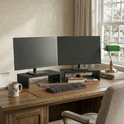 Furinno CLASSIC Monitor Stand Riser Set of 2, 15.7" Wide Dual Monitor Riser, Stackable Separable Laptop Stand for Desk, 