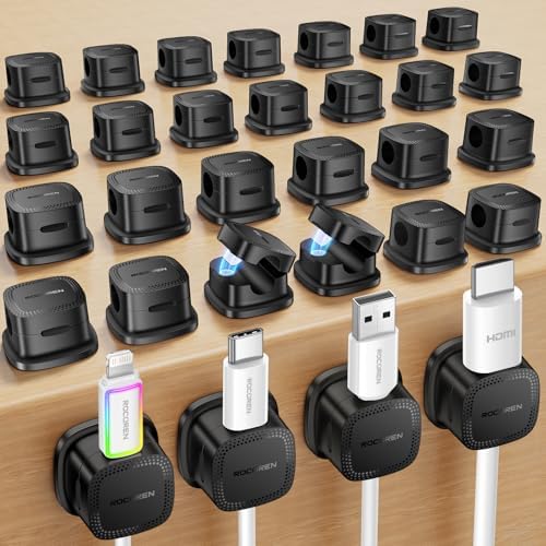 Rocoren 30-Pack Magnetic Adjustable Cable Clips Cord Organizer