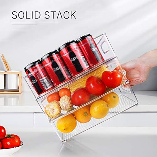 Stackable Refrigerator Organizer Bins, 6 Pack Clear Kitchen Organizer Container Bins with Handles and 20 PCS Plastic Bag