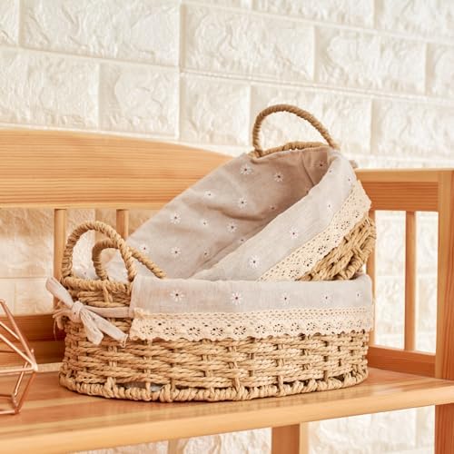 GIB Small Wicker Woven Storage Baskets for Organizing with Handle and Liner