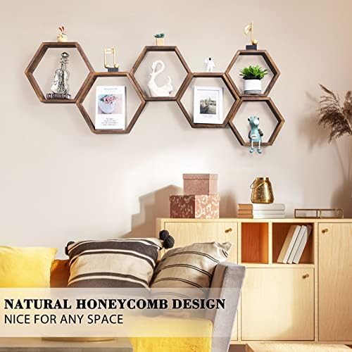 NOVIMANGO Honeycomb Floating Shelves Set of 6, Hexagon Floating Shelves