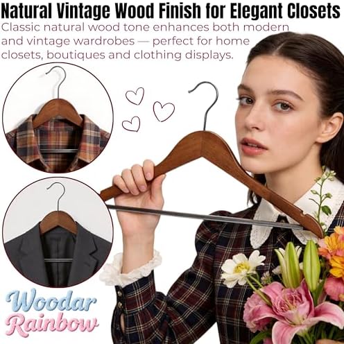 Premium Wooden Hangers 10 Pack, Solid Wood Hanger with Non Slip Pant Bar, Heavy Duty Wooden Coat Hanger, Smooth Finish Wood Clothes Hangers for Shirts, Suits, Jackets, Dress (Dark Brown)