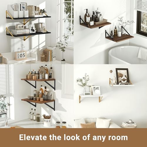 Heimlove 12 Inch Deep White Floating Shelves，Wooden Floating Shelves for Wall 16" W x 12" D Set of 2，Wall Mounted Shelves for Living Room, Bedroom, Kitchen, Bathroom and Decor Storage，Black Bracket