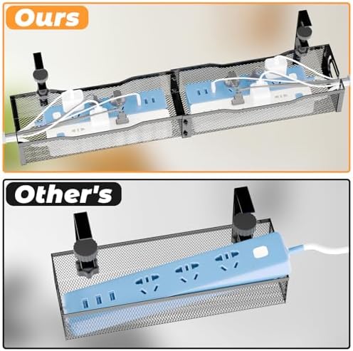 Under Desk Cable Management Tray, No Drill Steel Desk Cable Organizers, Wire Management Tray Cable Management Rack (24.4