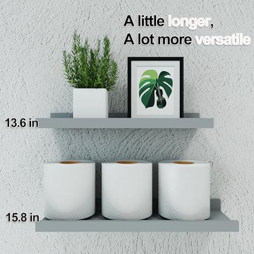 Grey Floating Shelves for Wall Decor, 14 in Shelf with Lip Set of 2