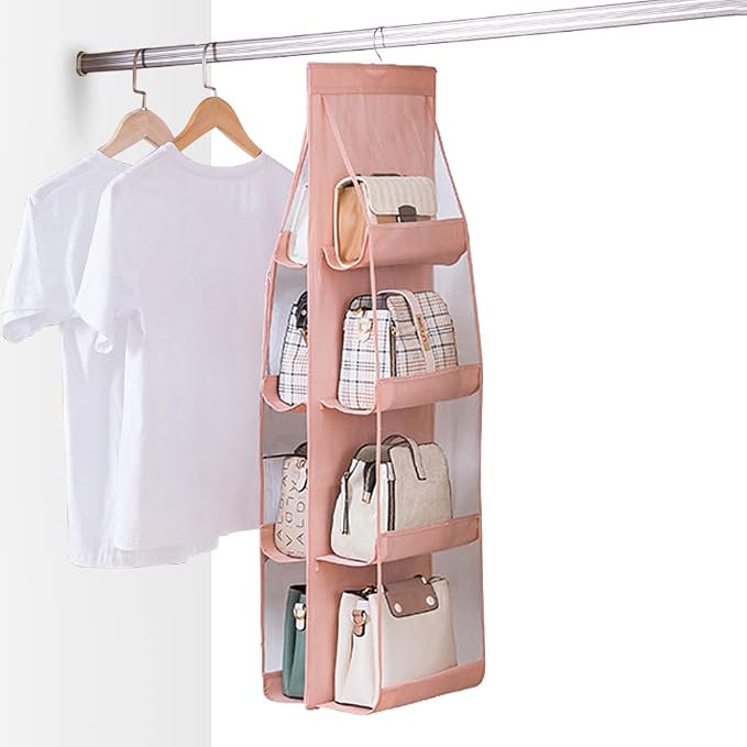 8 Pockets Hanging Purse Handbag Organizer Clear Hanging Shelf Bag Collection Storage