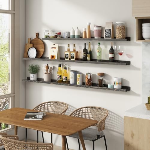 FLYJOE Picture Ledge Wall Shelves 16 inch Width Set of 2, Solid Pine Wood Rustic Floating Ledge Shelves for Wall for Kids' Room Bedroom Kitchen Bathroom Living Room Nursery Display Wall Decor, Grey