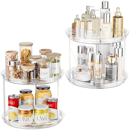 LAMU 2 Tier Lazy Susan Turntable Organizer for Cabinet, 9'' Rotating Spice Rack for Kitchen, Pantry, Countertop, Bathroo