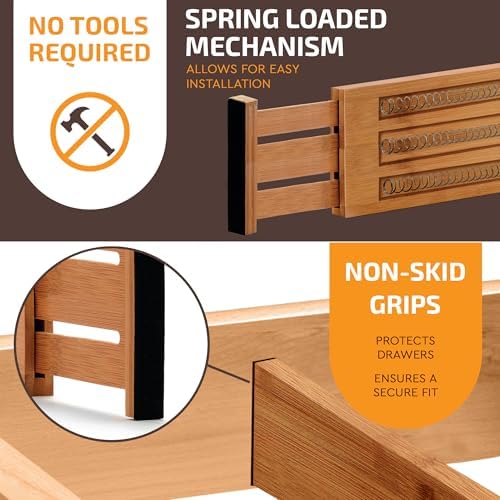 6-Pack Deep Drawer Dividers 4-Inch High Dresser Drawer Organizer, Bamboo