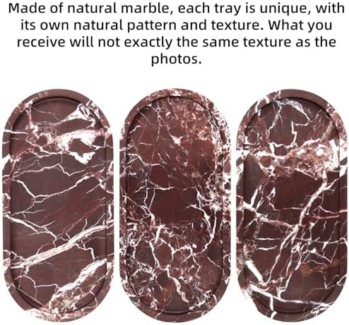 Oval Marble Bathroom Vanity Tray, Rosso Lepanto, 10" x 5" x 0.6"
