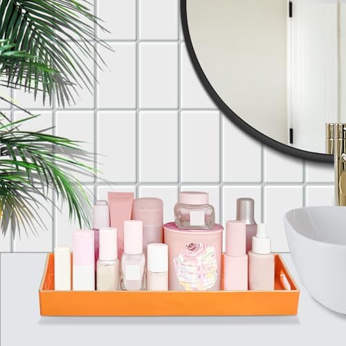 MAONAME Orange Bathroom Tray, Rectangular Toilet Tank Trays with Handles