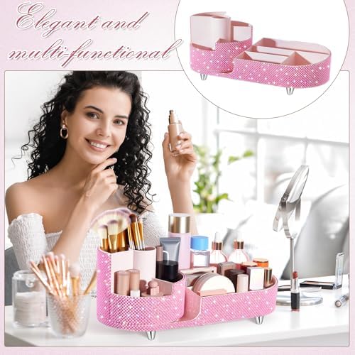 Rotating Makeup Organizer Vanity, Pink, Pearl