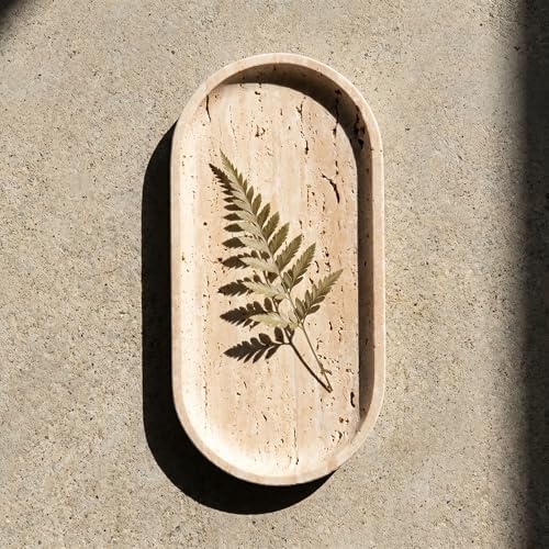 YKAJO Yellow Travertine Oval Marble Tray, 9.8x4.7 Vanity Perfume Organizer
